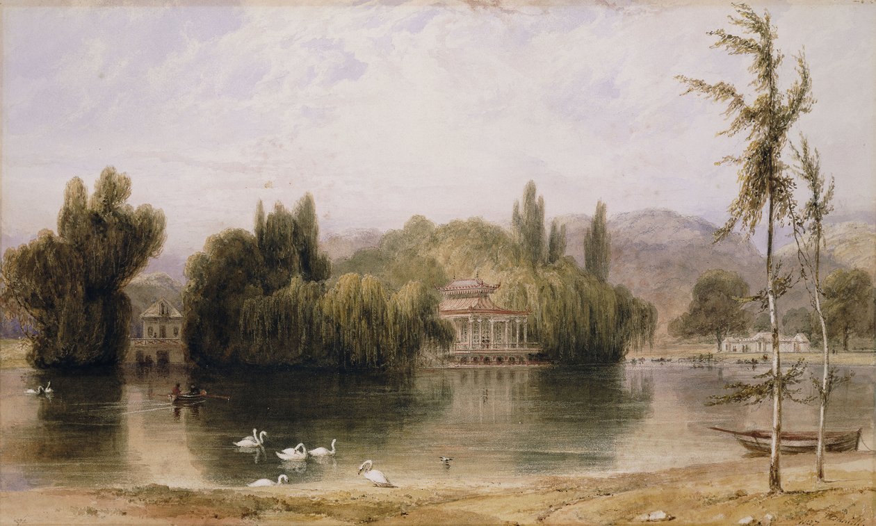 Jelenet a Virginia Water-en, 1827 alkotó: William Daniell