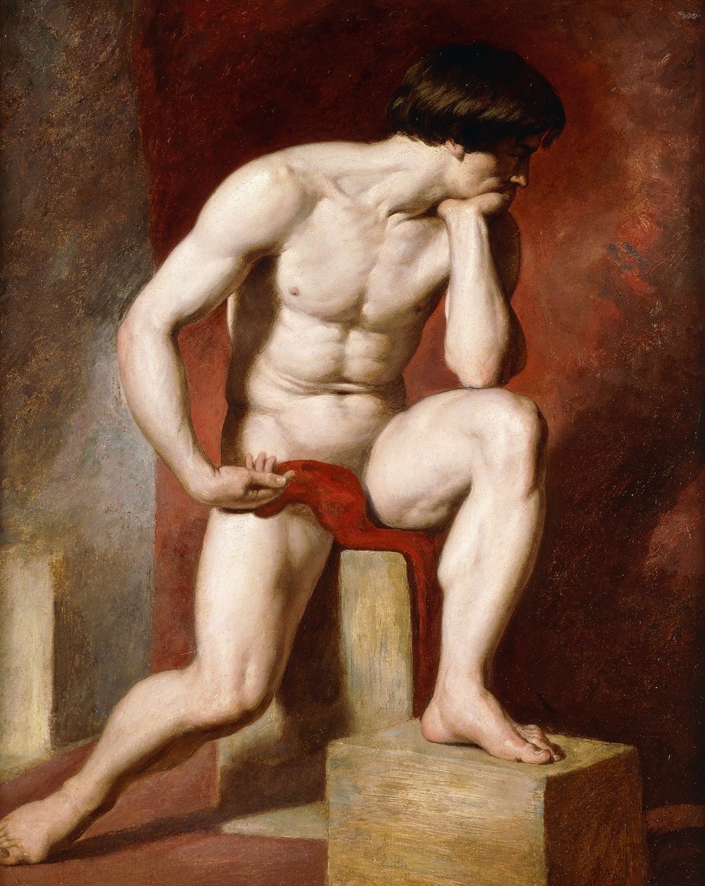 Egy férfi akt, teljes hosszában ülve, alkotó: William Etty
