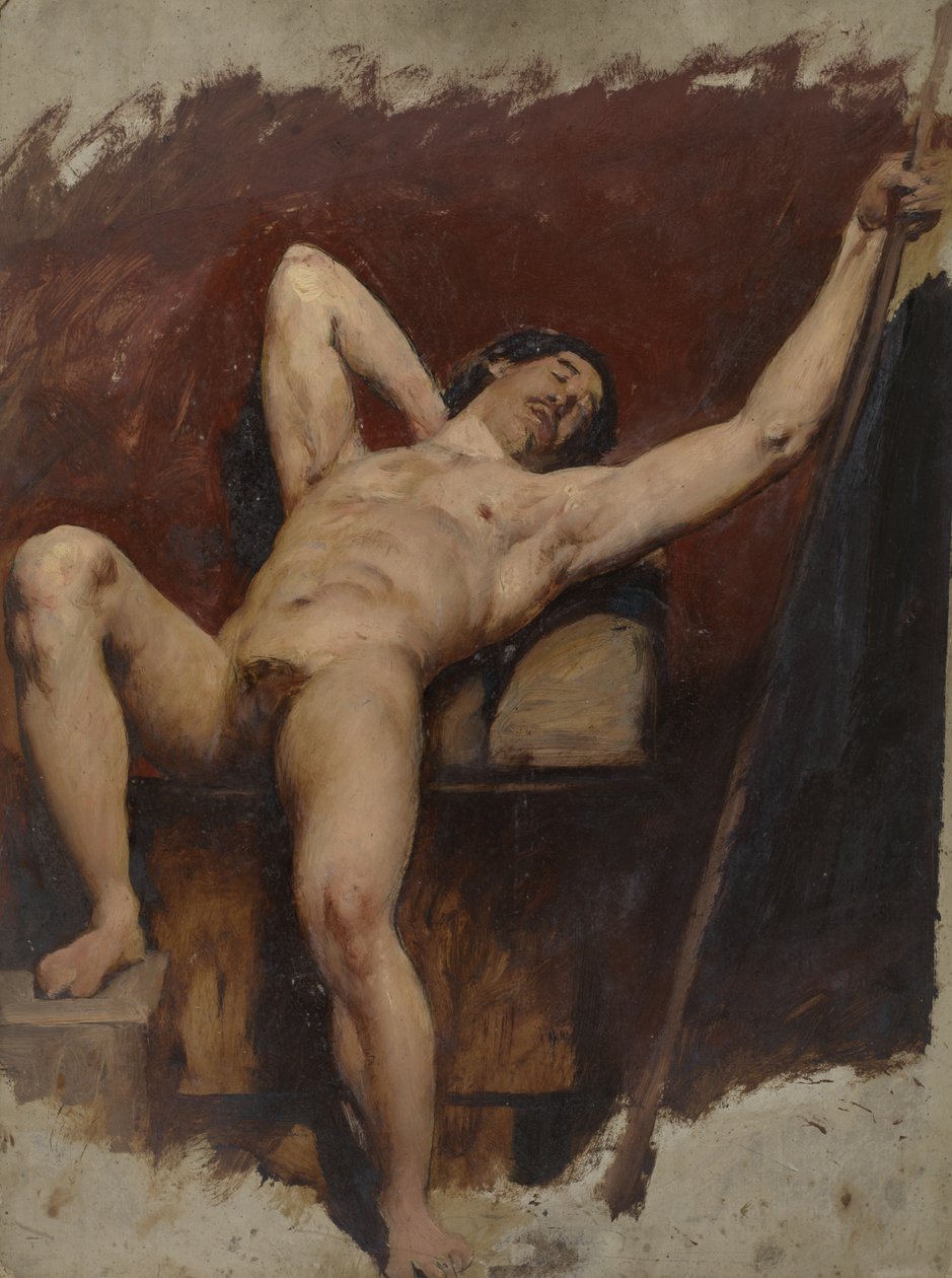 Fekvő férfi akt, jobb térdre emelve, 1815-45 alkotó: William Etty