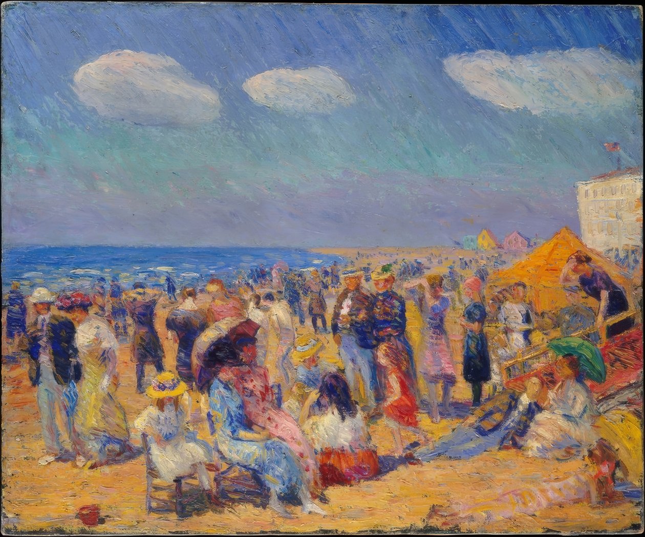 Emberek tömege a parton alkotó: William Glackens