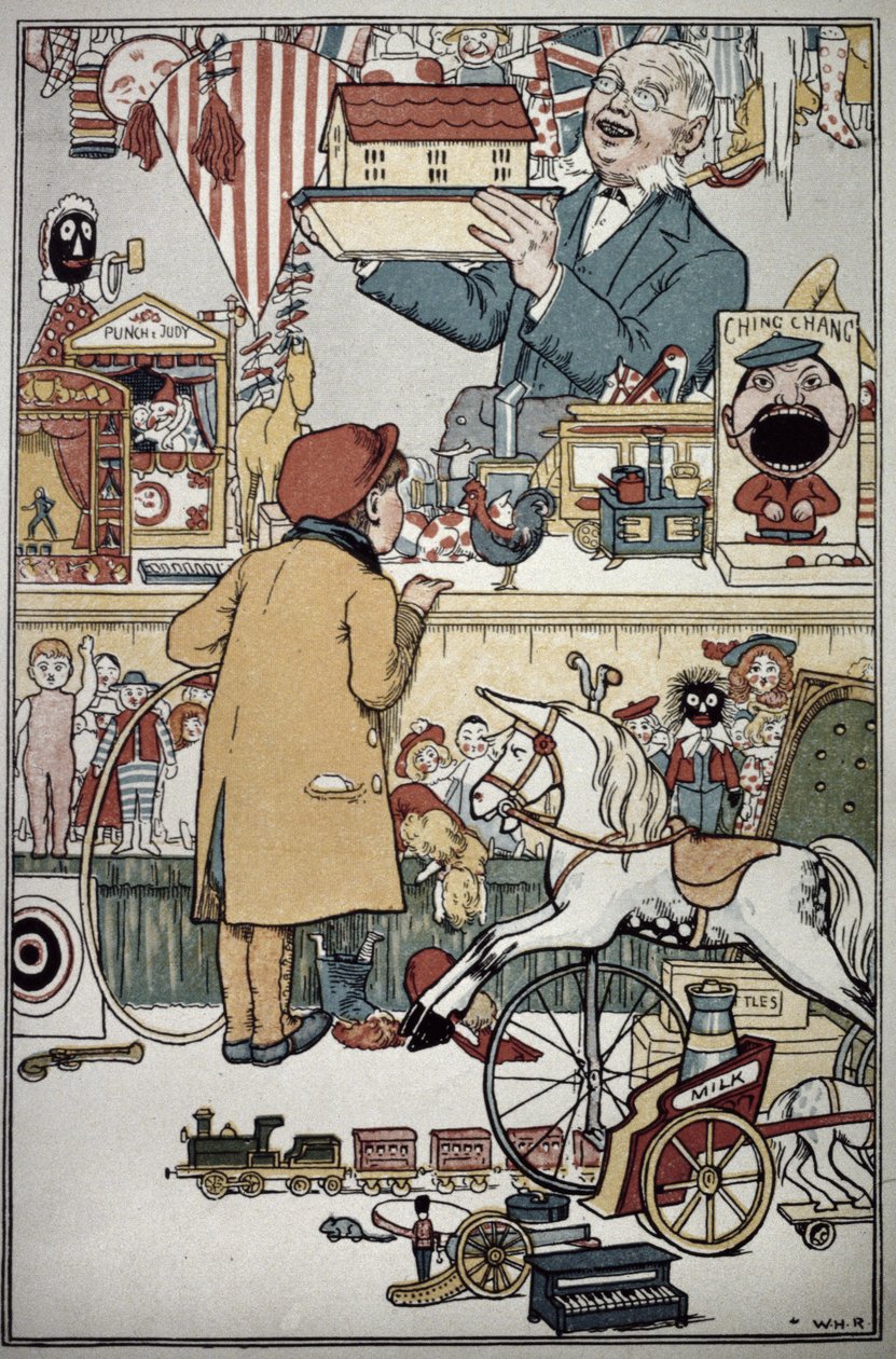 A játékbolt, 1900 (nyomtatott) alkotó: William Heath Robinson