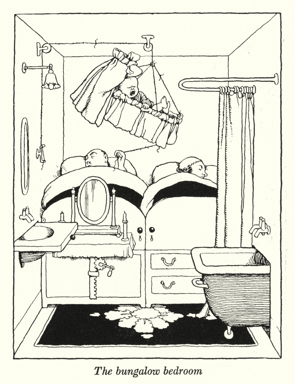 A bungaló hálószoba (litho) alkotó: William Heath Robinson