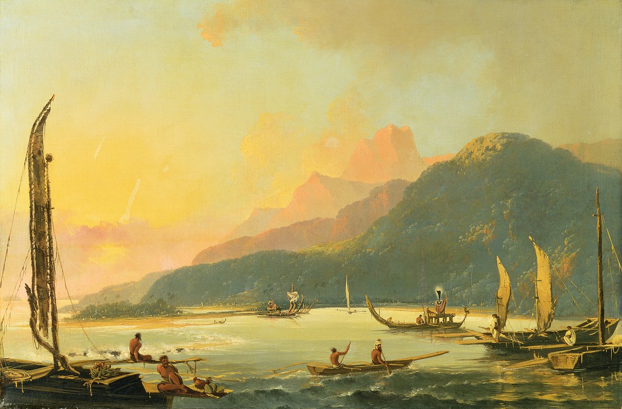 Tahiti háborús gályák a Matavai-öbölben, Tahiti alkotó: William Hodges