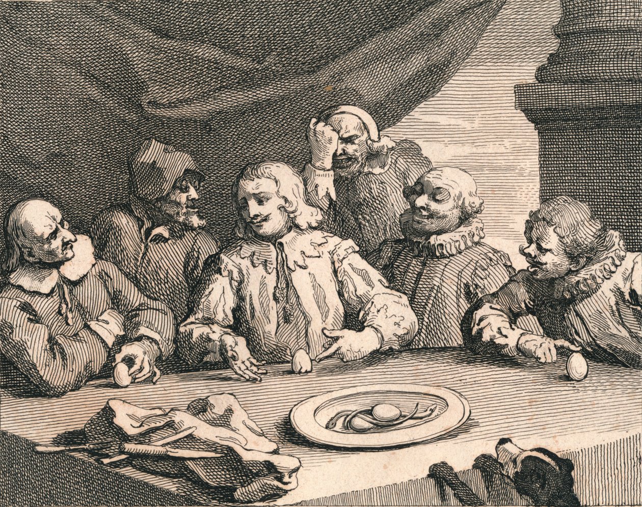 Kolumbusz Kristóf feltöri a tojást, 1753. alkotó: William Hogarth