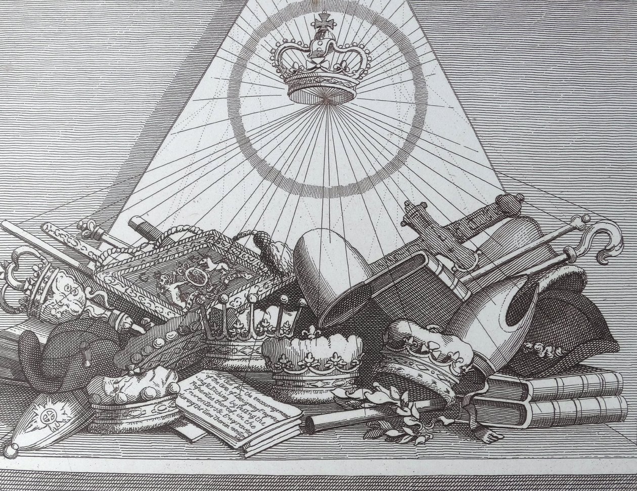 Korona, gér, buzogány stb alkotó: William Hogarth