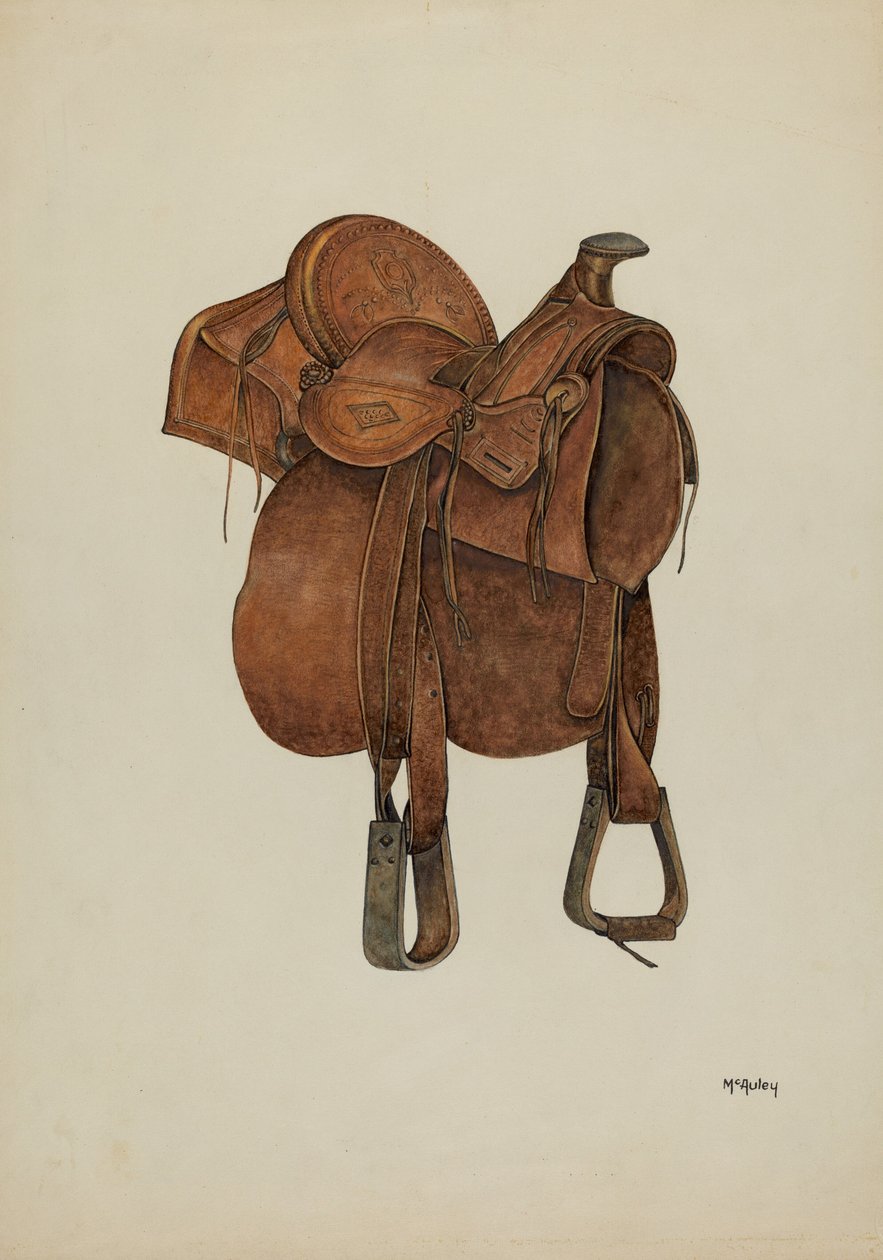 Bőr nyereg, c. 1940. alkotó: William McAuley