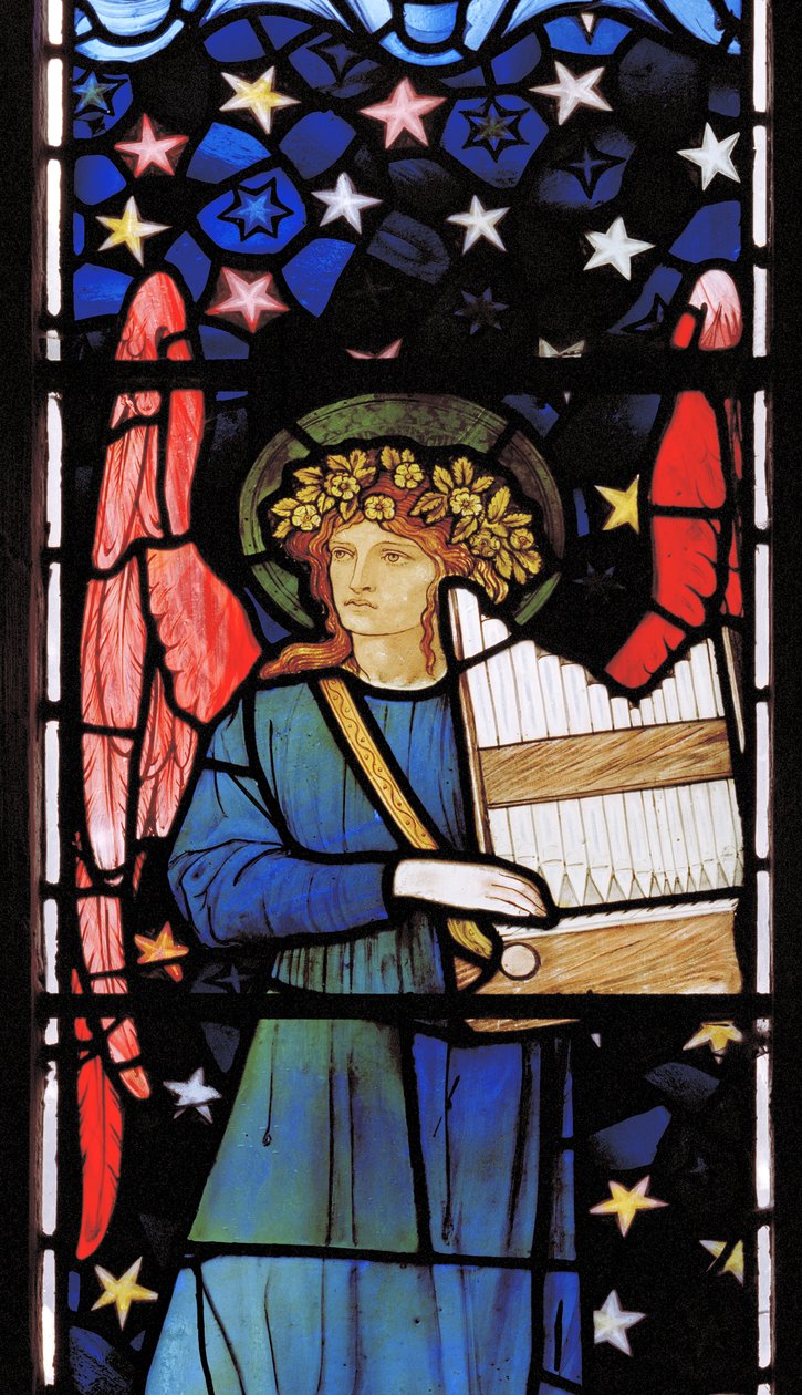 Angyalmuzsikus, 1881 (ólomüveg) alkotó: William Morris
