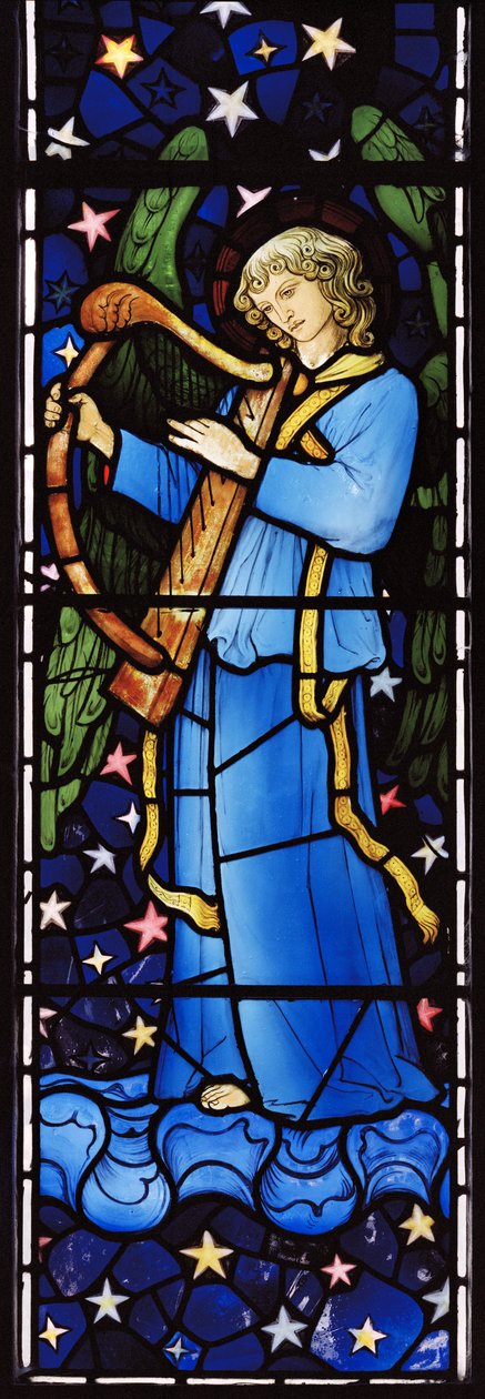 Angyalmuzsikus, 1881 (ólomüveg) alkotó: William Morris