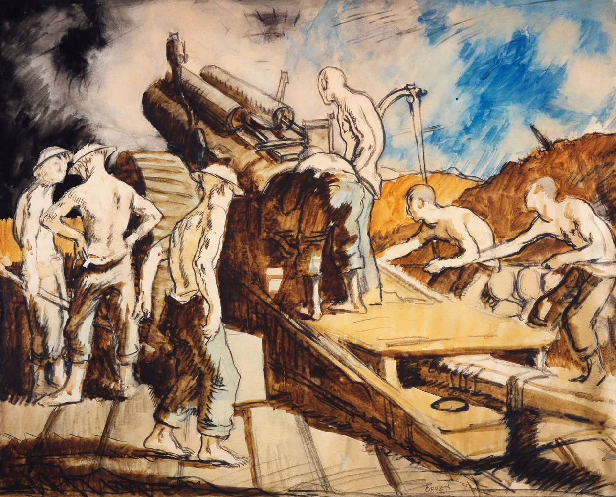 The Howitzer in Action, 1917 körül alkotó: William Orpen