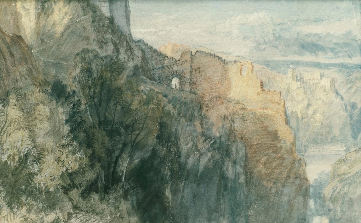 Katz-kastély kilátással a Rheinfels-kastélyra alkotó: Joseph Mallord William Turner