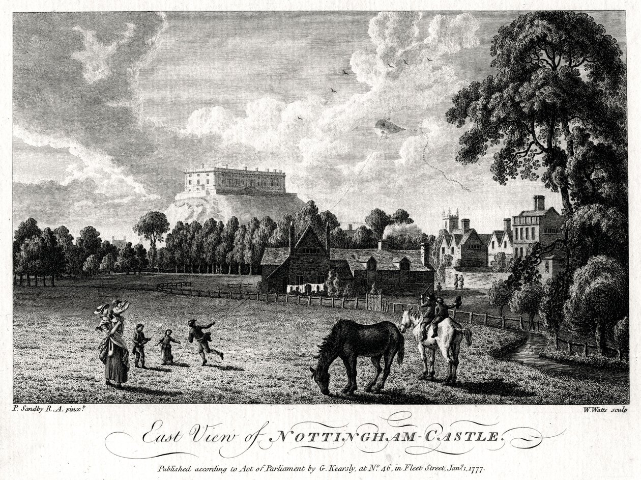 Keleti kilátás a Nottingham-kastélyra, Nottinghamshire, 1777 alkotó: William Watts