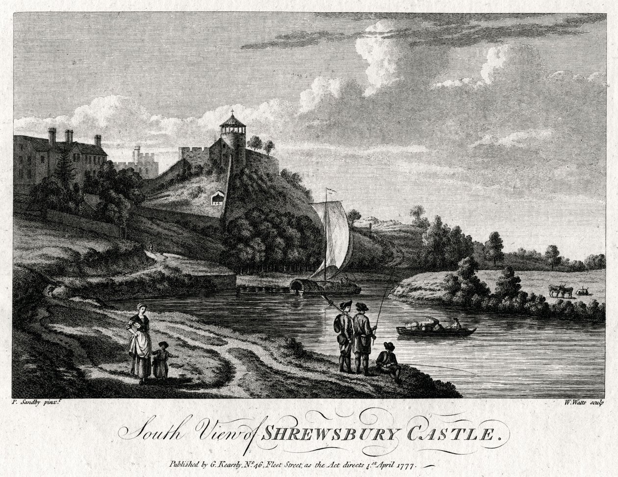 A Shrewsbury kastély déli nézete, Shropshire, 1777 alkotó: William Watts