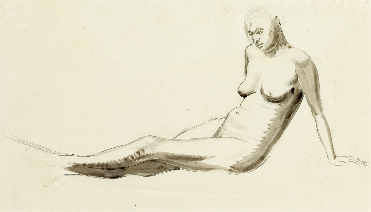 Ülő akt, 1919 körül (toll és ceruzával átmosni) alkotó: Winifred Knights