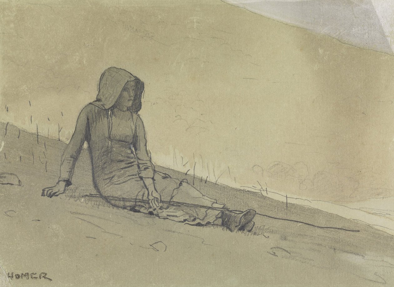 Lány ül egy domboldalon alkotó: Winslow Homer
