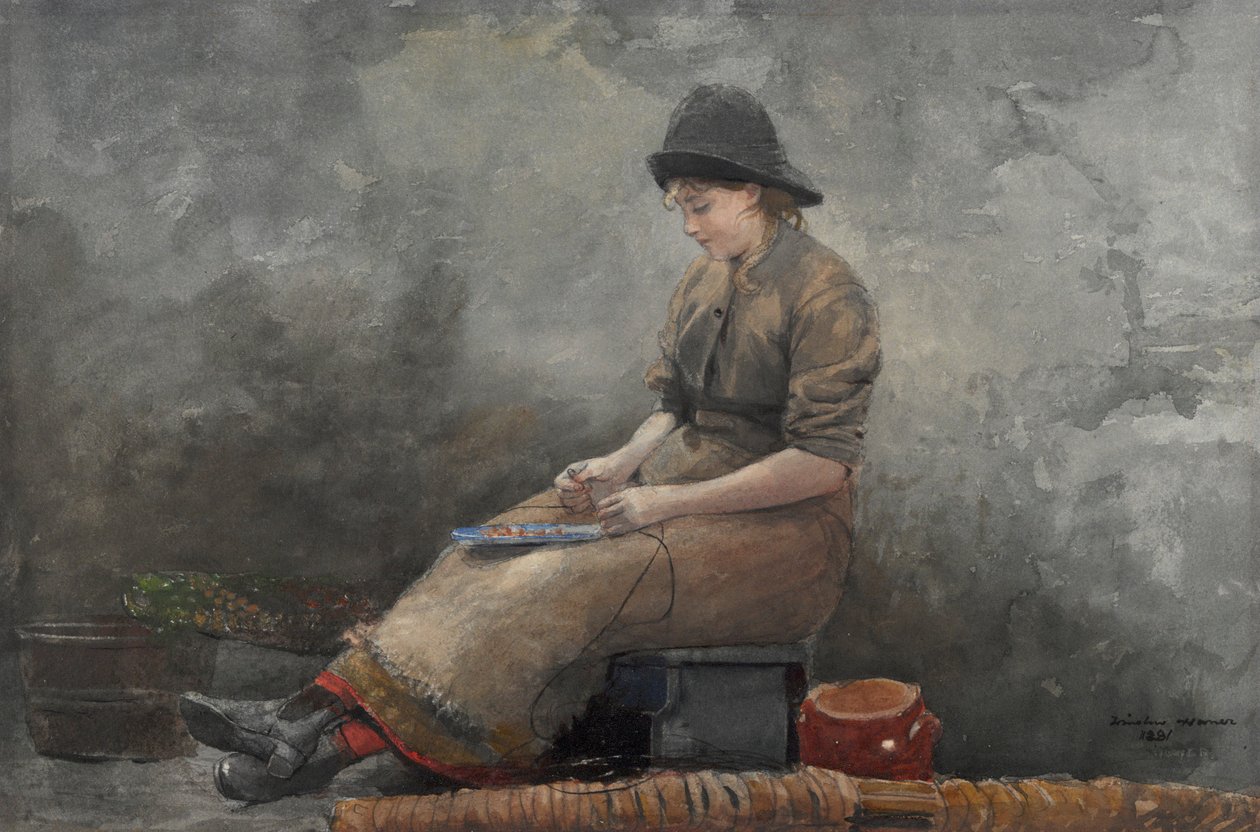 Egy Fishergirl csali zsinór alkotó: Winslow Homer