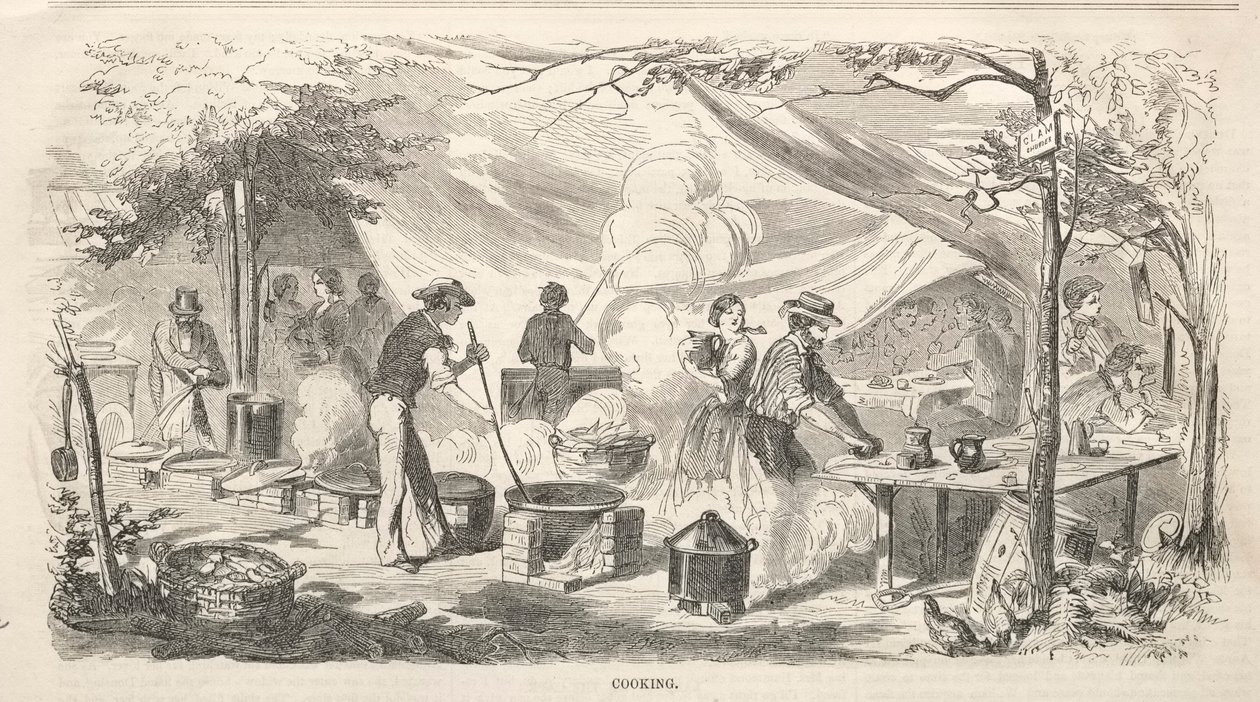 Tábori találkozó vázlatai: Főzés, 1858. alkotó: Winslow Homer