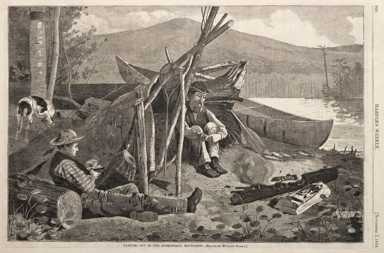 Kemping az Adirondack-hegységben, 1874. alkotó: Winslow Homer