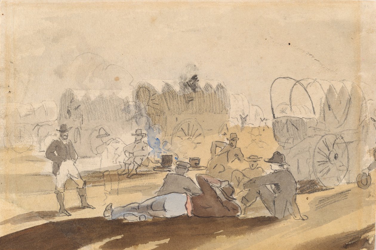 Pihenő lakókocsi fedett kocsikkal [recto], 1861. alkotó: Winslow Homer