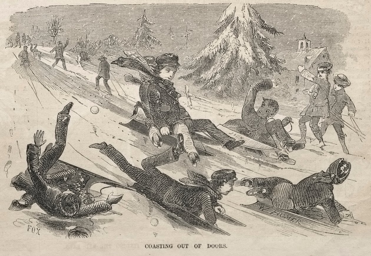 Coasting Out of Doors, 1857. alkotó: Winslow Homer
