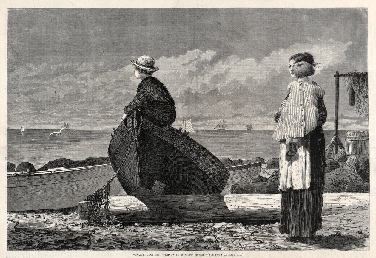 Jönnek az apukák!, 1873. alkotó: Winslow Homer