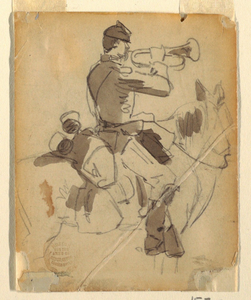 Rajz, lovas kürtös, 1862 alkotó: Winslow Homer