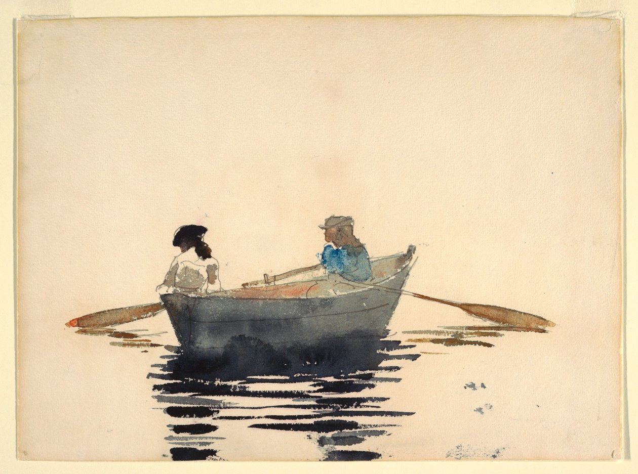 Rajz, Két lány egy evezős csónakban, 1876-80 alkotó: Winslow Homer