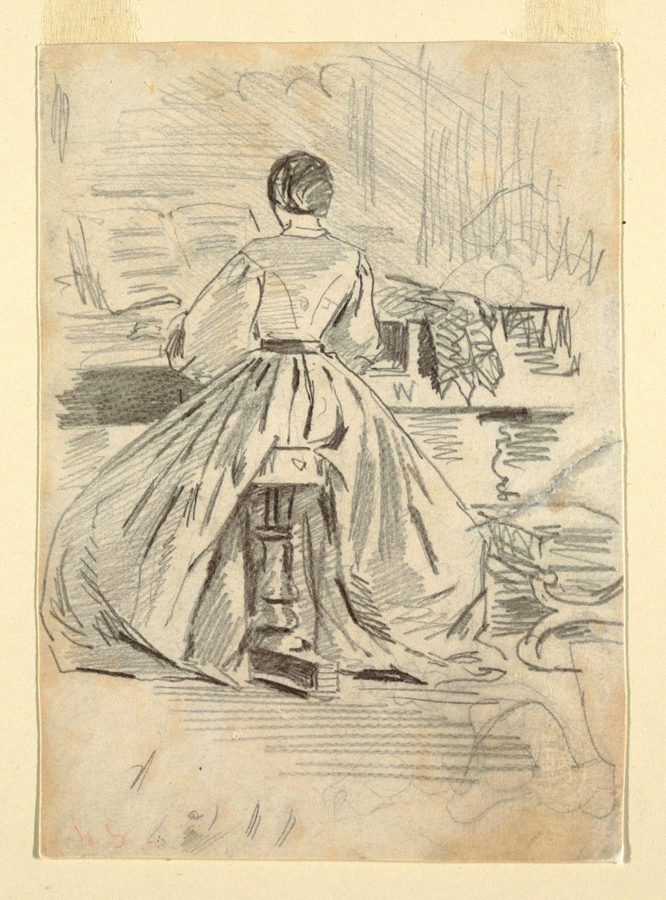 Rajz, Nő a zongoránál, 1862 alkotó: Winslow Homer