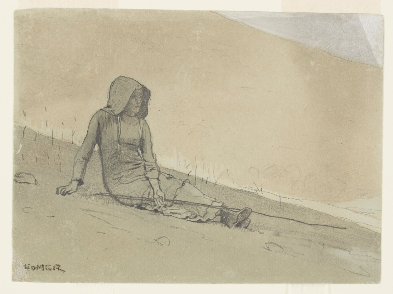 Lány ül egy domboldalon alkotó: Winslow Homer