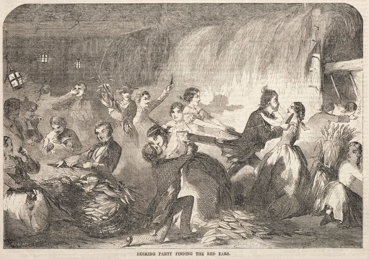 Husking Party Finding the Red Ears, 1857. alkotó: Winslow Homer