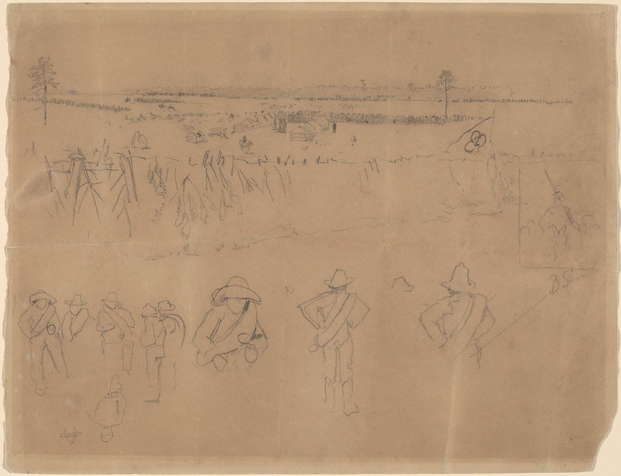 Felállások és árkok [recto], 1864. alkotó: Winslow Homer