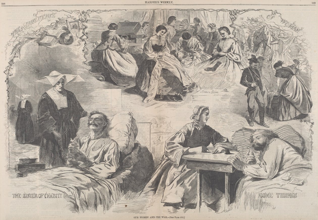 Nőkünk és a háború, 1862-ben jelent meg. alkotó: Winslow Homer