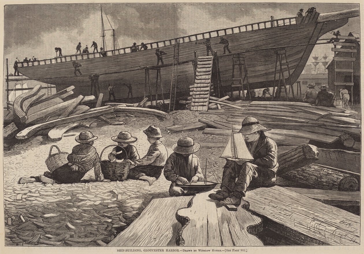 Ship-Building, Gloucester Harbor, 1873. alkotó: Winslow Homer