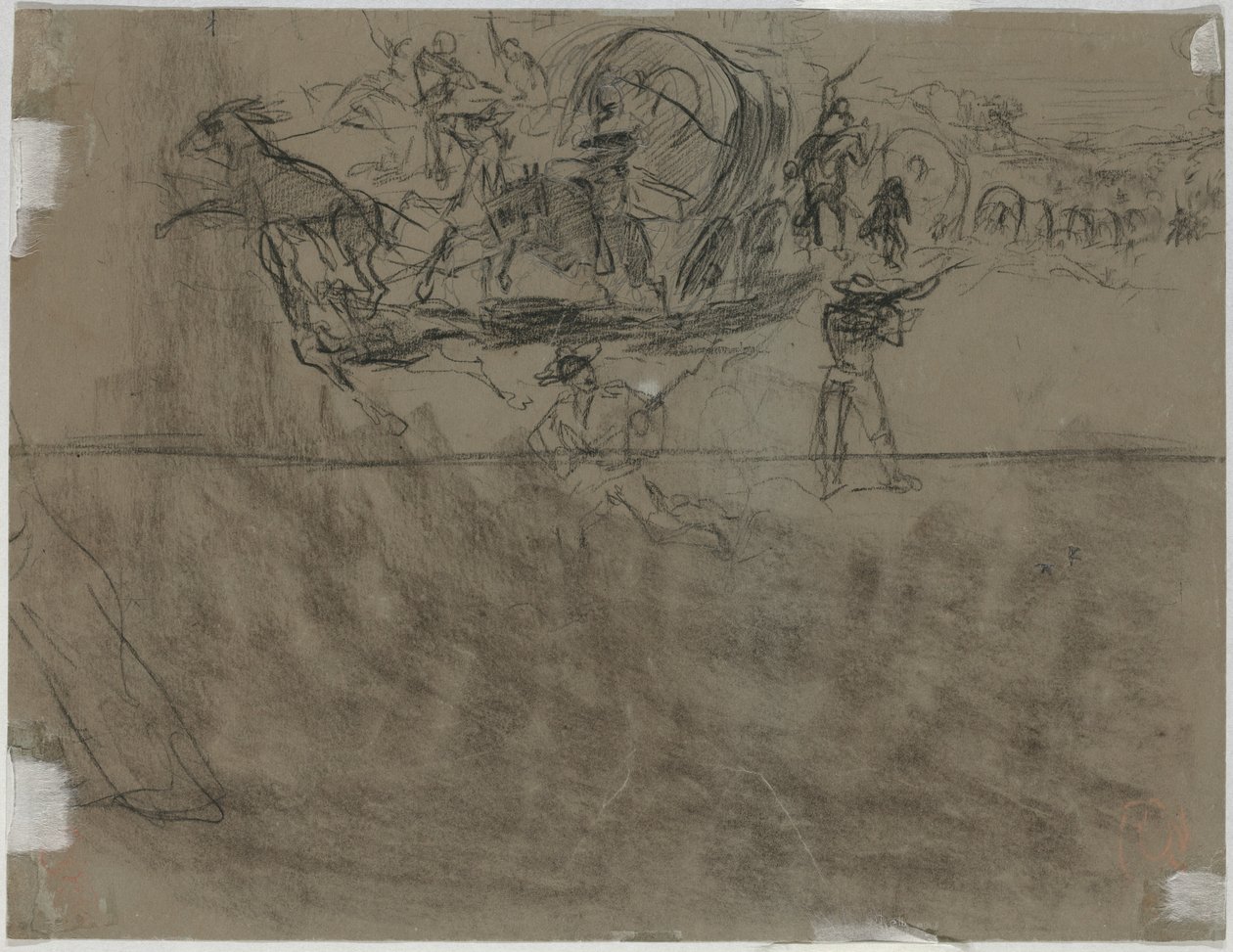 Csetepaté egy kocsivonattal [verso] alkotó: Winslow Homer