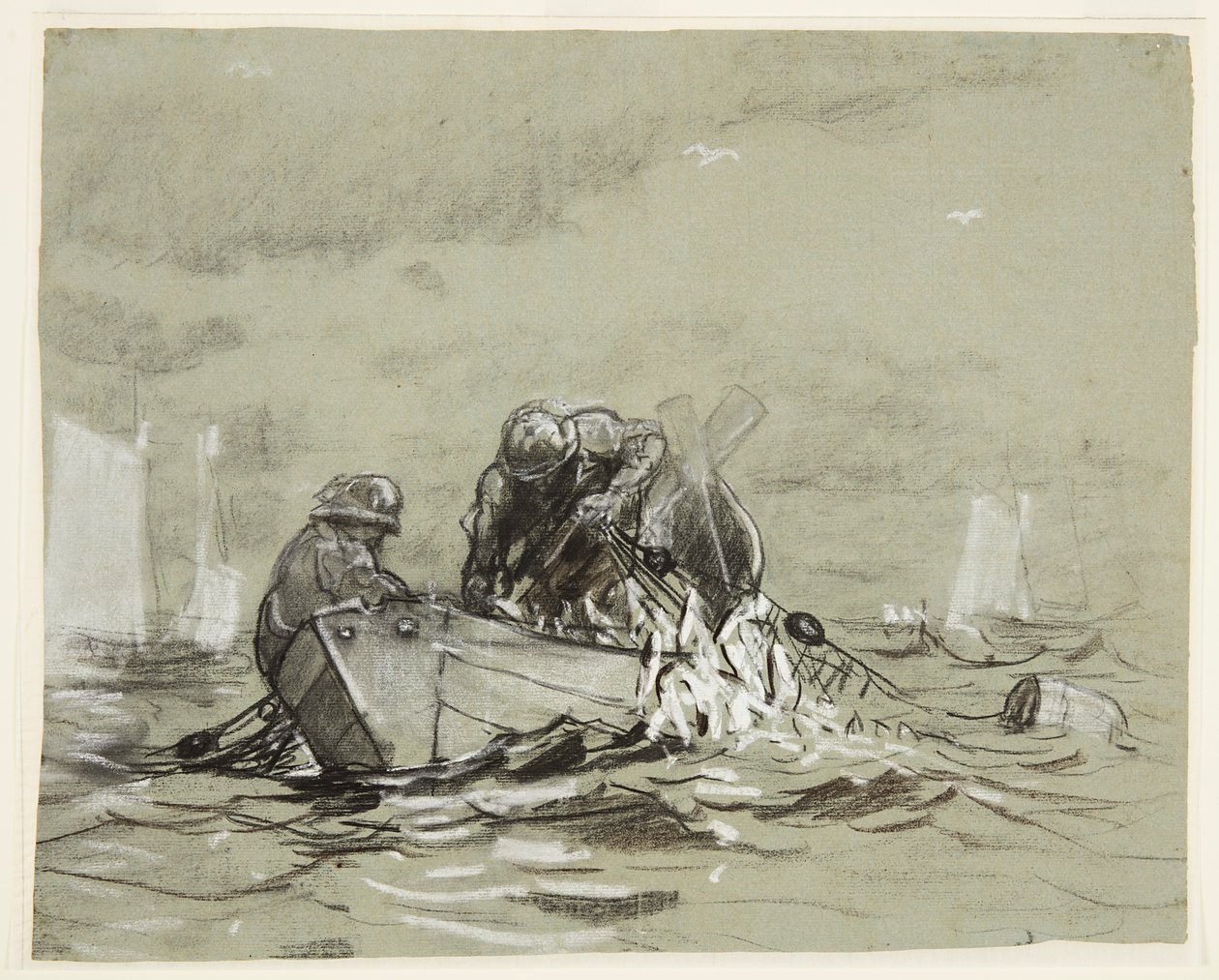 Tanulmány a "The Herring Net"-hez alkotó: Winslow Homer