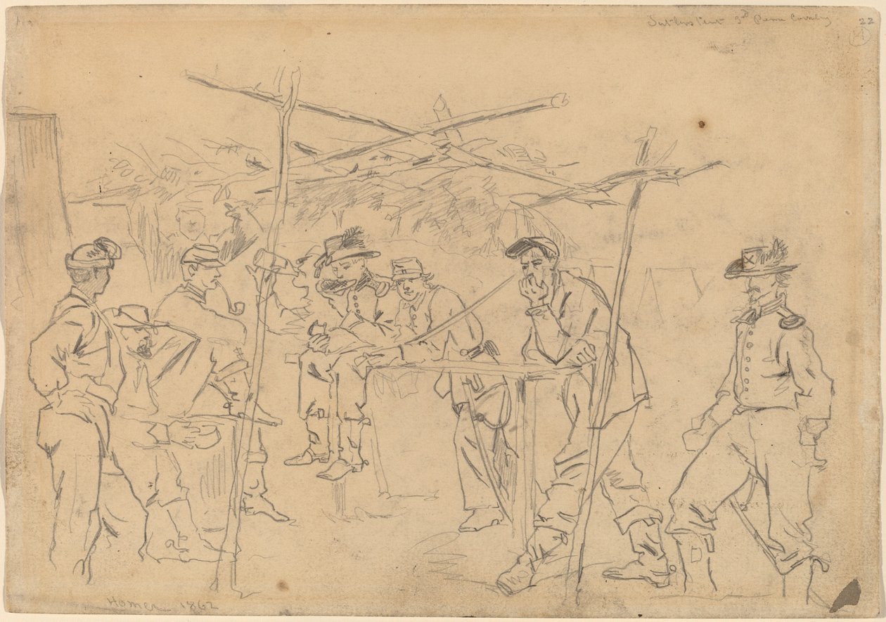 Sutler sátra, 3. pennsylvaniai lovasság [recto] alkotó: Winslow Homer