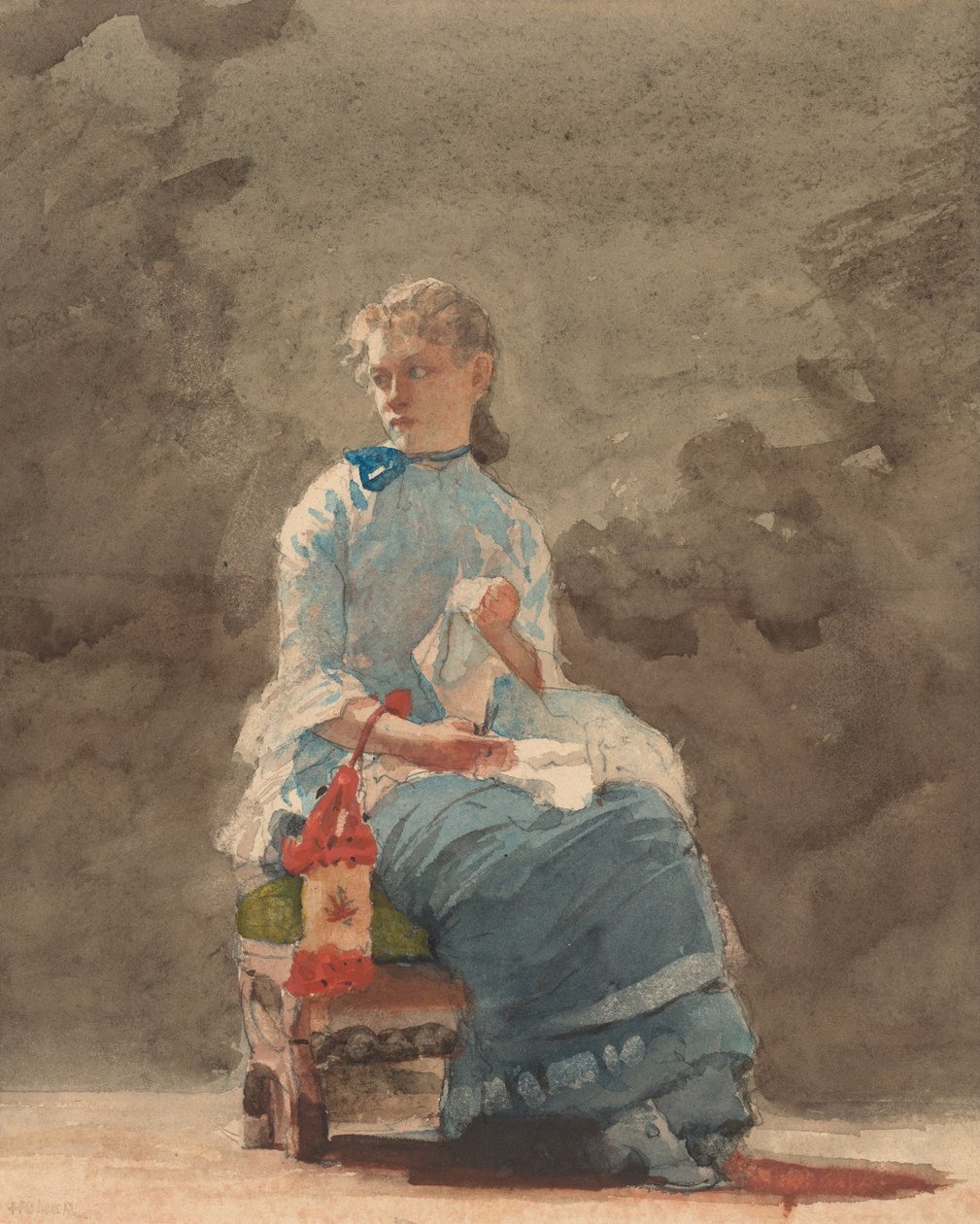 Fiatal nő varrás, 1876. alkotó: Winslow Homer