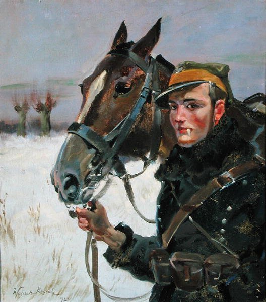 Katona egy lóval alkotó: Wojciech Kossak