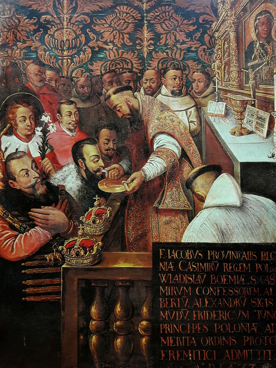 A Jagellók úrvacsorája Jasna Góránál 1477 -ben (IV. Kázmér Jagelló fiaival együtt befogadták a Jasna Góra -i konfraternitációba) alkotó: Workshop of Tommaso Dolabella