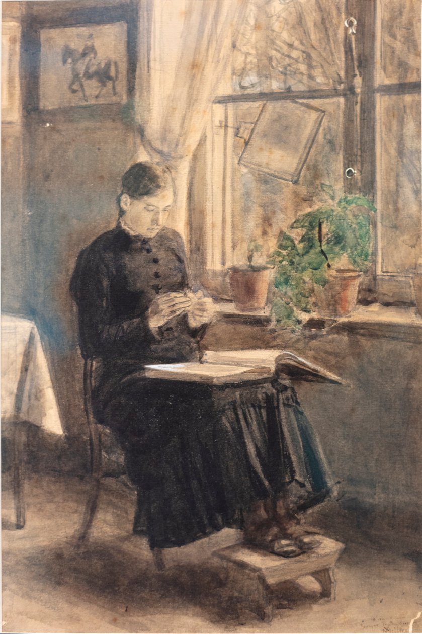 Női csipkeverő (La Dentellière) (akvarell) alkotó: Xavier Mellery