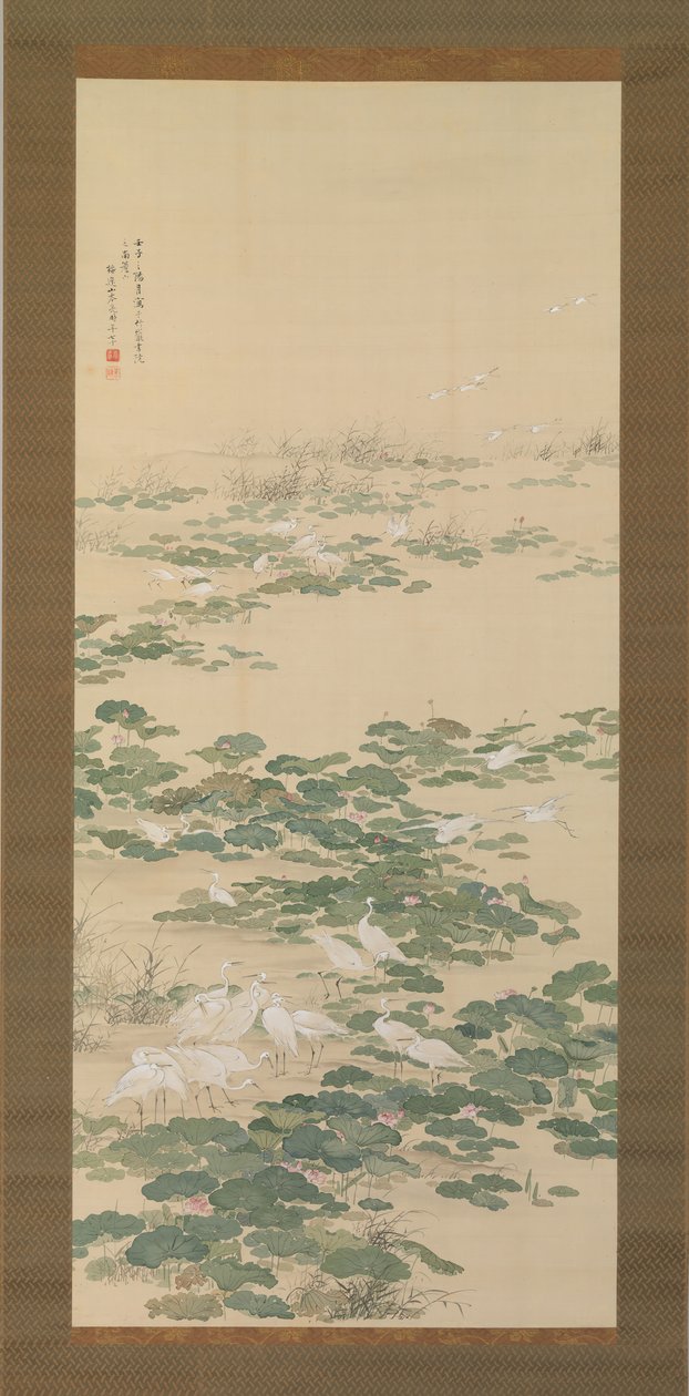 Kócsagok a lótusztóban, 1852. alkotó: Yamamoto Baiitsu