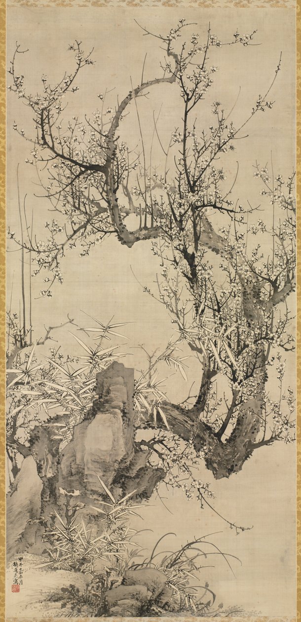 Szilva, bambusz és orchidea, 1834. alkotó: Yamamoto Baiitsu