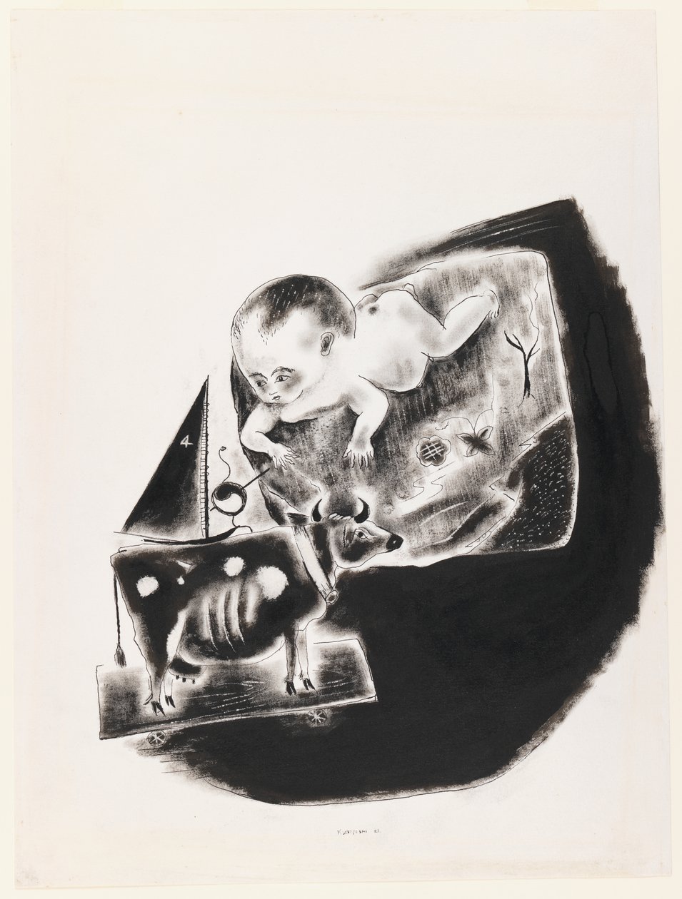 Baba és játék tehén alkotó: Yasuo Kuniyoshi