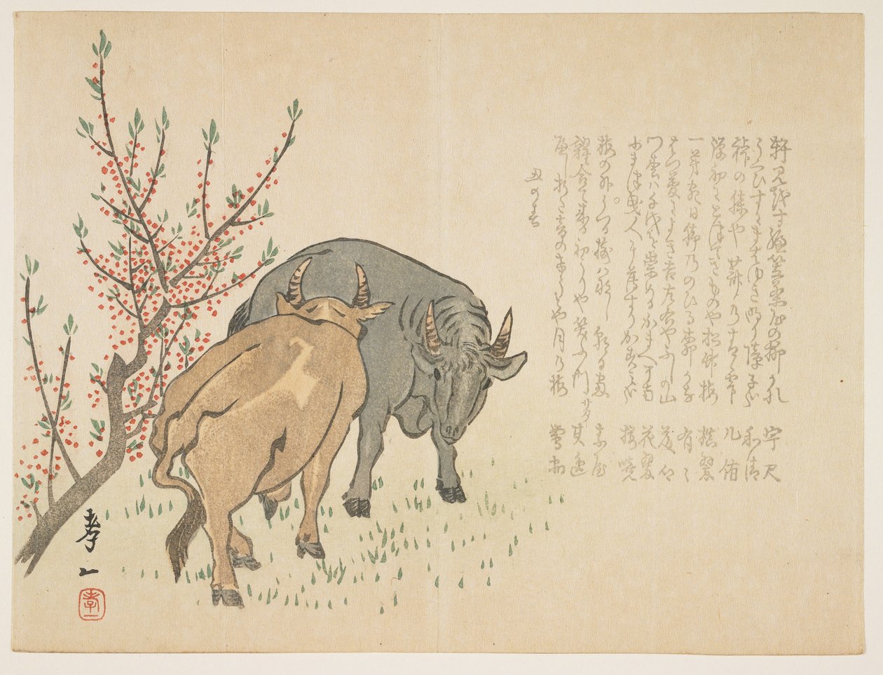Ökör, 1853. január (színes fanyomat) alkotó: Yoshimura Kiitsu