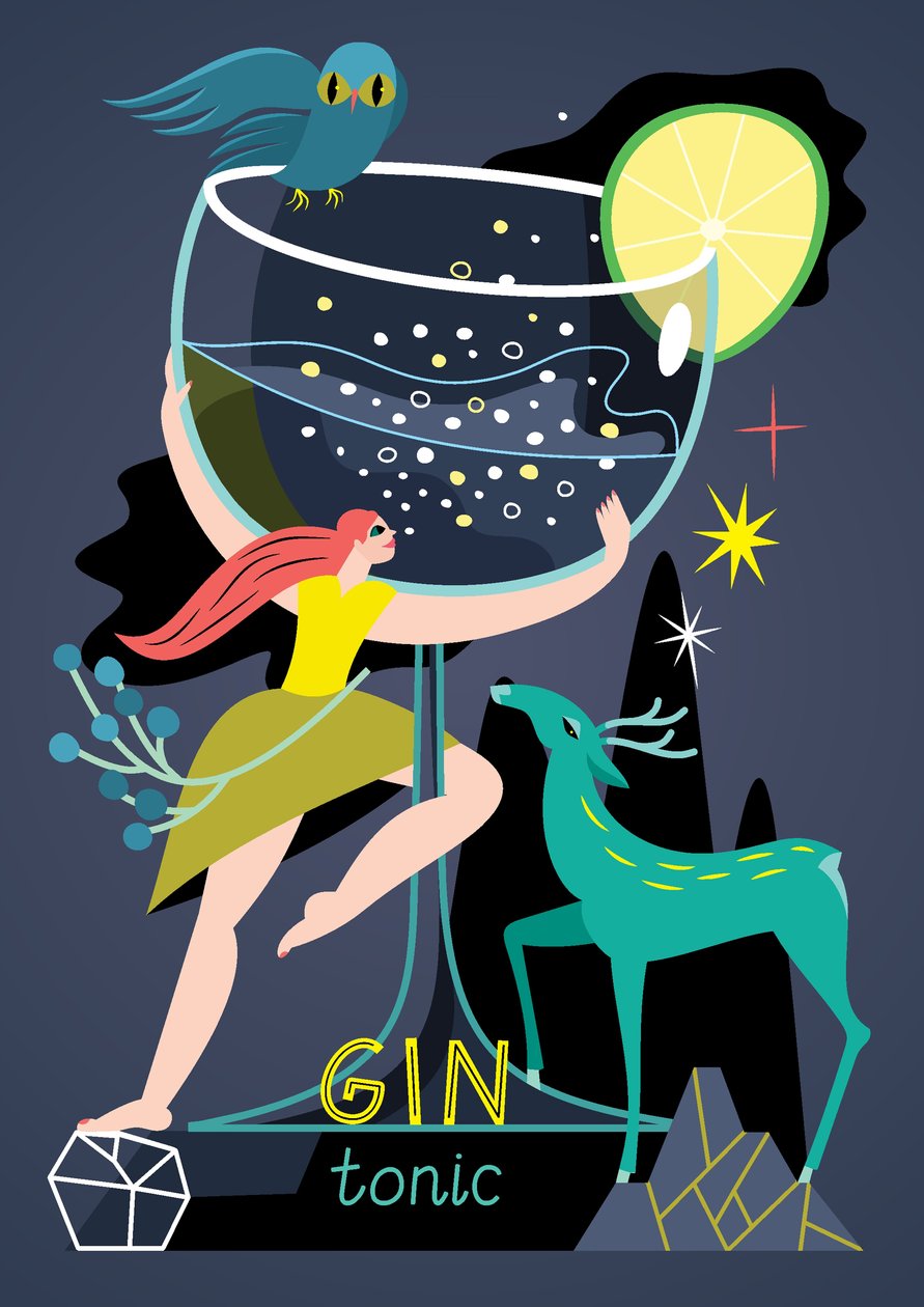 Gin Tonic, 2017 (vektoros illusztráció) alkotó: Yulia Drobova