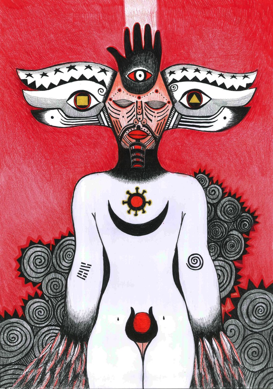 The Eye, 2012 (toll, tinta és színes ceruzák papíron) alkotó: Zanara Sabina Nedelcheva Williams