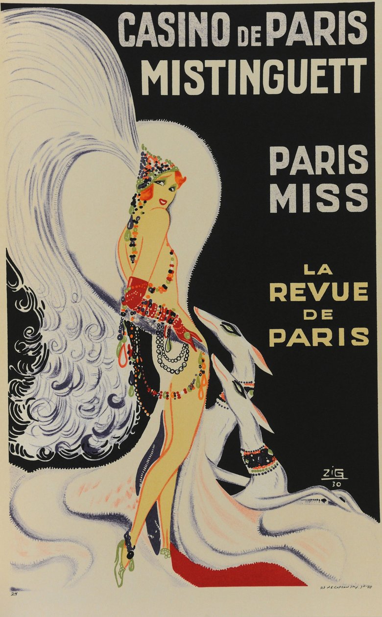 Párizsi kaszinó. Mistinguett. Párizsi kisasszony, 1930. alkotó: Zig
