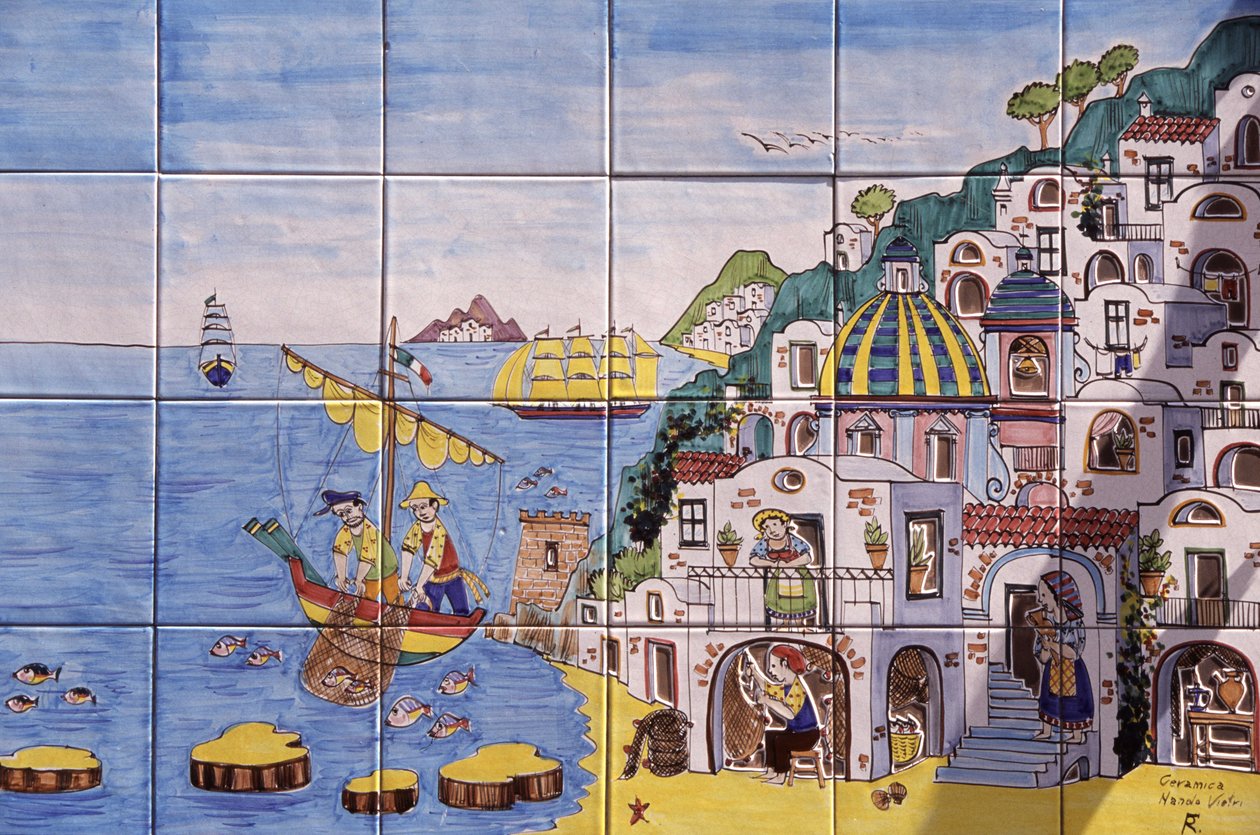 Kerámia festett csempe, Positano, Amalfi-part, Campania, Olaszország alkotó: John Pardon