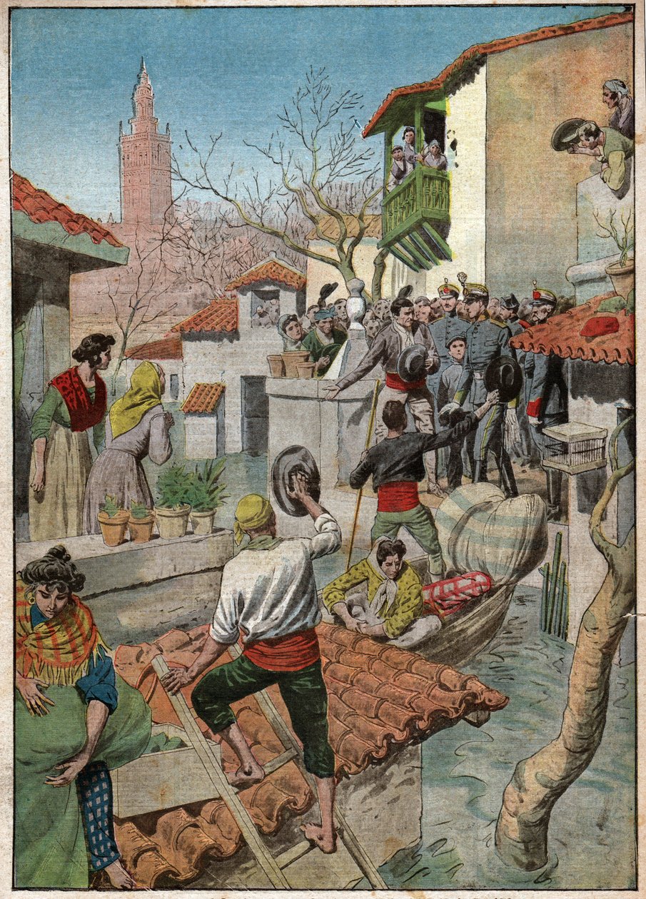 Inondations a Sevilla. Áradások Sevillában. alkotó: Ferdinand Georg Waldmuller
