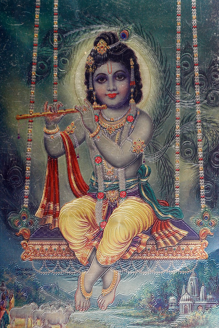 Lord Krishna fuvolával. Hindu Isten. alkotó: . .