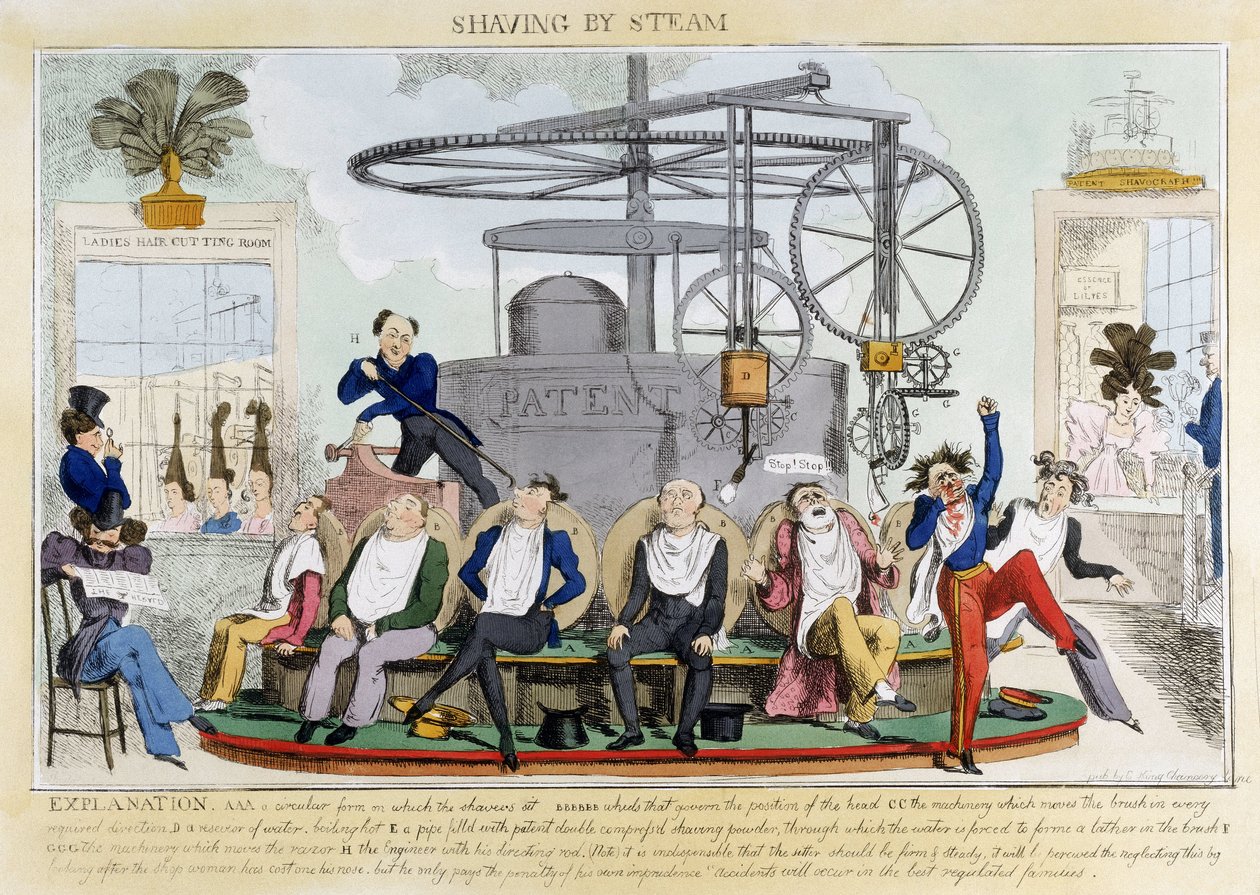 Borotválkozás gőzzel", 1810 körül alkotó: Ferdinand Georg Waldmuller